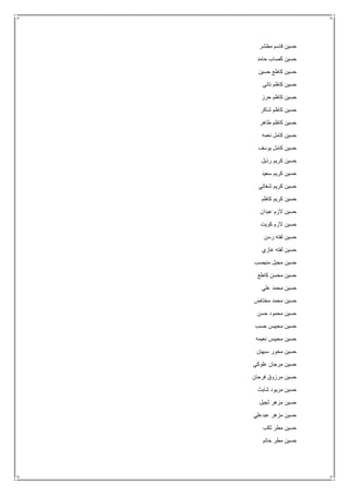 ‫مطشر‬ ‫قاسم‬ ‫حسين‬
‫حامد‬ ‫َصاب‬‫ك‬ ‫حسين‬
‫حسين‬ ‫كاطع‬ ‫حسين‬
‫تاني‬ ‫كاظم‬ ‫حسين‬
‫حرز‬ ‫كاظم‬ ‫حسين‬
‫شاكر‬ ‫كاظم‬ ‫حسين‬
‫طاهر‬ ‫كاظم‬ ‫حسين‬
‫نعمه‬ ‫كامل‬ ‫حسين‬
‫يوسف‬ ‫كامل‬ ‫حسين‬
‫رذيل‬ ‫كريم‬ ‫حسين‬
‫سعيد‬ ‫كريم‬ ‫حسين‬
‫شغاتي‬ ‫كريم‬ ‫حسين‬
‫كاظم‬ ‫كريم‬ ‫حسين‬
‫عيدان‬ ‫الزم‬ ‫حسين‬
‫كويت‬ ‫الزم‬ ‫حسين‬
‫رسن‬ ‫لفته‬ ‫حسين‬
‫غازي‬ ‫لفته‬ ‫حسين‬
‫منيصب‬ ‫مجبل‬ ‫حسين‬
‫كاطع‬ ‫محسن‬ ‫حسين‬
‫علي‬ ‫محمد‬ ‫حسين‬
‫مختاض‬ ‫محمد‬ ‫حسين‬
‫حسن‬ ‫محمود‬ ‫حسين‬
‫حسب‬ ‫محيبس‬ ‫حسين‬
‫نعيمه‬ ‫محيبس‬ ‫حسين‬
‫سبهان‬ ‫مخور‬ ‫حسين‬
‫علوكي‬ ‫مرجان‬ ‫حسين‬
‫فرحان‬ ‫مرزوق‬ ‫حسين‬
‫شابث‬ ‫مريود‬ ‫حسين‬
‫ثجيل‬ ‫مزهر‬ ‫حسين‬
‫عبدعلي‬ ‫مزهر‬ ‫حسين‬
‫ثكب‬ ‫مطر‬ ‫حسين‬
‫حاتم‬ ‫مطر‬ ‫حسين‬
 