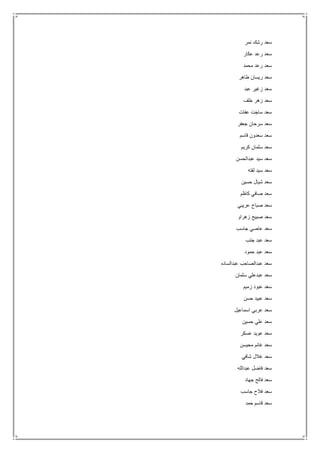 ‫نمر‬ ‫رشك‬ ‫سعد‬
‫عكار‬ ‫رعد‬ ‫سعد‬
‫محمد‬ ‫رعد‬ ‫سعد‬
‫طاهر‬ ‫ريسان‬ ‫سعد‬
‫عبد‬ ‫زغير‬ ‫سعد‬
‫خلف‬ ‫زهر‬ ‫سعد‬
‫عفات‬ ‫ساجت‬ ‫سعد‬
‫جعفر‬ ‫سرحان‬ ‫سعد‬
‫قاسم‬ ‫سعدون‬ ‫سعد‬
‫كريم‬ ‫سلمان‬ ‫سعد‬
‫عبدالحسن‬ ‫سيد‬ ‫سعد‬
‫لفته‬ ‫سيد‬ ‫سعد‬
‫حسين‬ ‫شيال‬ ‫سعد‬
‫كاظم‬ ‫صافي‬ ‫سعد‬
‫عريبي‬ ‫صباح‬ ‫سعد‬
‫زهراو‬ ‫صبيح‬ ‫سعد‬
‫جاسب‬ ‫عاصي‬ ‫سعد‬
‫جتب‬ ‫عبد‬ ‫سعد‬
‫حمود‬ ‫عبد‬ ‫سعد‬
‫عبدالساده‬ ‫عبدالصاحب‬ ‫سعد‬
‫سلمان‬ ‫عبدعلي‬ ‫سعد‬
‫زميم‬ ‫عبود‬ ‫سعد‬
‫حسن‬ ‫عبيد‬ ‫سعد‬
‫اسماعيل‬ ‫عربي‬ ‫سعد‬
‫حسين‬ ‫علي‬ ‫سعد‬
‫عسكر‬ ‫عويد‬ ‫سعد‬
‫محيسن‬ ‫غانم‬ ‫سعد‬
‫شافي‬ ‫غالل‬ ‫سعد‬
‫عبدالله‬ ‫فاضل‬ ‫سعد‬
‫جهاد‬ ‫فالح‬ ‫سعد‬
‫جاسب‬ ‫فالح‬ ‫سعد‬
‫حمد‬ ‫قاسم‬ ‫سعد‬
 