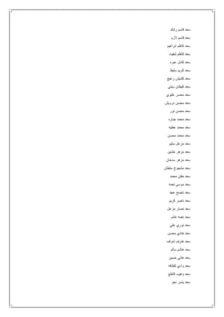‫رشك‬ ‫قاسم‬ ‫سعد‬
‫الزم‬ ‫قاسم‬ ‫سعد‬
‫ابراهيم‬ ‫كاظم‬ ‫سعد‬
‫شفيت‬ ‫كاظم‬ ‫سعد‬
‫عبره‬ ‫كامل‬ ‫سعد‬
‫سليط‬ ‫كريم‬ ‫سعد‬
‫زعيج‬ ‫كشيش‬ ‫سعد‬
‫سبتي‬ ‫كيطان‬ ‫سعد‬
‫عليوي‬ ‫محسر‬ ‫سعد‬
‫درويش‬ ‫محسن‬ ‫سعد‬
‫نور‬ ‫محسن‬ ‫سعد‬
‫جباره‬ ‫محمد‬ ‫سعد‬
‫عطيه‬ ‫محمد‬ ‫سعد‬
‫محسن‬ ‫محمد‬ ‫سعد‬
‫سليم‬ ‫مزعل‬ ‫سعد‬
‫خشين‬ ‫مزهر‬ ‫سعد‬
‫سدخان‬ ‫مزهر‬ ‫سعد‬
‫سلطان‬ ‫مشجوخ‬ ‫سعد‬
‫محمد‬ ‫مفتن‬ ‫سعد‬
‫نعمه‬ ‫موسى‬ ‫سعد‬
‫عجد‬ ‫ناصح‬ ‫سعد‬
‫كريم‬ ‫ناصر‬ ‫سعد‬
‫مزعل‬ ‫نصار‬ ‫سعد‬
‫غانم‬ ‫نعمه‬ ‫سعد‬
‫علي‬ ‫نوري‬ ‫سعد‬
‫محسن‬ ‫هادي‬ ‫سعد‬
‫شواف‬ ‫هارف‬ ‫سعد‬
‫سالم‬ ‫هاشم‬ ‫سعد‬
‫حسين‬ ‫هاني‬ ‫سعد‬
‫كطافه‬ ‫وادي‬ ‫سعد‬
‫كاطع‬ ‫وهيب‬ ‫سعد‬
‫نحو‬ ‫ياسر‬ ‫سعد‬
 