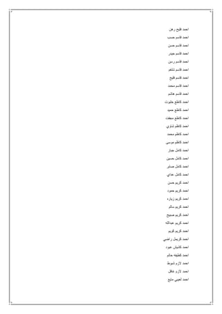 ‫رهن‬ ‫فليح‬ ‫احمد‬
‫حسب‬ ‫قاسم‬ ‫احمد‬
‫حسن‬ ‫قاسم‬ ‫احمد‬
‫حيدر‬ ‫قاسم‬ ‫احمد‬
‫رسن‬ ‫قاسم‬ ‫احمد‬
‫شلغم‬ ‫قاسم‬ ‫احمد‬
‫فليح‬ ‫قاسم‬ ‫احمد‬
‫محمد‬ ‫قاسم‬ ‫احمد‬
‫هاشم‬ ‫قاسم‬ ‫احمد‬
‫حلبوت‬ ‫كاطع‬ ‫احمد‬
‫حميد‬ ‫كاطع‬ ‫احمد‬
‫مجفت‬ ‫كاطع‬ ‫احمد‬
‫شاوي‬ ‫كاظم‬ ‫احمد‬
‫محمد‬ ‫كاظم‬ ‫احمد‬
‫موسى‬ ‫كاظم‬ ‫احمد‬
‫جبار‬ ‫كامل‬ ‫احمد‬
‫حسين‬ ‫كامل‬ ‫احمد‬
‫صابر‬ ‫كامل‬ ‫احمد‬
‫عداي‬ ‫كامل‬ ‫احمد‬
‫حسن‬ ‫كريم‬ ‫احمد‬
‫حمود‬ ‫كريم‬ ‫احمد‬
‫زياره‬ ‫كريم‬ ‫احمد‬
‫سالم‬ ‫كريم‬ ‫احمد‬
‫صبيح‬ ‫كريم‬ ‫احمد‬
‫عبدالله‬ ‫كريم‬ ‫احمد‬
‫كويم‬ ‫كريم‬ ‫احمد‬
‫راضي‬ ‫كريمل‬ ‫احمد‬
‫عبود‬ ‫كشيش‬ ‫احمد‬
‫حاتم‬ ‫كطيفه‬ ‫احمد‬
‫شبوط‬ ‫الزم‬ ‫احمد‬
‫غافل‬ ‫الزم‬ ‫احمد‬
‫مايع‬ ‫لعيبي‬ ‫احمد‬
 