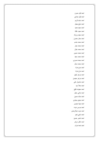 ‫ليلو‬ ‫احمد‬‫حسون‬
‫حمادي‬ ‫ليلو‬ ‫احمد‬
‫كريم‬ ‫ماجد‬ ‫احمد‬
‫مجبل‬ ‫مايع‬ ‫احمد‬
‫حميد‬ ‫مجيد‬ ‫احمد‬
‫عكله‬ ‫مجيد‬ ‫احمد‬
‫وزوك‬ ‫مجيد‬ ‫احمد‬
‫سعدون‬ ‫محل‬ ‫احمد‬
‫جاسم‬ ‫محمد‬ ‫احمد‬
‫جبار‬ ‫محمد‬ ‫احمد‬
‫جتان‬ ‫محمد‬ ‫احمد‬
‫حسين‬ ‫محمد‬ ‫احمد‬
‫سعيد‬ ‫محمد‬ ‫احمد‬
‫صبري‬ ‫محمد‬ ‫احمد‬
‫مسلم‬ ‫محمد‬ ‫احمد‬
‫عواد‬ ‫مدج‬ ‫احمد‬
‫عواد‬ ‫مدج‬ ‫احمد‬
‫ثجيل‬ ‫مزهر‬ ‫احمد‬
‫محيسن‬ ‫مزهر‬ ‫احمد‬
‫علي‬ ‫مشمول‬ ‫احمد‬
‫سيد‬ ‫معال‬ ‫احمد‬
‫فليح‬ ‫معيوف‬ ‫احمد‬
‫عجل‬ ‫مناتي‬ ‫احمد‬
‫حسين‬ ‫منشد‬ ‫احمد‬
‫مهاوي‬ ‫مهدي‬ ‫احمد‬
‫محيسن‬ ‫مهنا‬ ‫احمد‬
‫عوده‬ ‫موسى‬ ‫احمد‬
‫عبدالرحمن‬ ‫مؤيد‬ ‫احمد‬
‫نعيم‬ ‫ناجي‬ ‫احمد‬
‫حسين‬ ‫ناصر‬ ‫احمد‬
‫مزهر‬ ‫ناظر‬ ‫احمد‬
‫حزام‬ ‫نعمه‬ ‫احمد‬
 