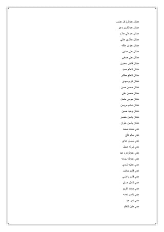 ‫عباس‬ ‫عبدالرزاق‬ ‫عدنان‬
‫دعير‬ ‫عبدالكريم‬ ‫عدنان‬
‫هاشم‬ ‫عبدعلي‬ ‫عدنان‬
‫عاتي‬ ‫عالوي‬ ‫عدنان‬
‫عكله‬ ‫علوان‬ ‫عدنان‬
‫حسين‬ ‫علي‬ ‫عدنان‬
‫صخي‬ ‫علي‬ ‫عدنان‬
‫سعدون‬ ‫فاض‬ ‫عدنان‬
‫حميد‬ ‫كاطع‬ ‫عدنان‬
‫مطشر‬ ‫كاطع‬ ‫عدنان‬
‫مهدي‬ ‫كريم‬ ‫عدنان‬
‫حسن‬ ‫محسن‬ ‫عدنان‬
‫علي‬ ‫محسن‬ ‫عدنان‬
‫حلحل‬ ‫موسى‬ ‫عدنان‬
‫مريسن‬ ‫هاشم‬ ‫عدنان‬
‫حسين‬ ‫وحيد‬ ‫عدنان‬
‫خضير‬ ‫ياسين‬ ‫عدنان‬
‫علوان‬ ‫ياسين‬ ‫عدنان‬
‫محمد‬ ‫جفات‬ ‫عدي‬
‫فالح‬ ‫سالم‬ ‫عدي‬
‫عداي‬ ‫سلمان‬ ‫عدي‬
‫عجيل‬ ‫شوله‬ ‫عدي‬
‫عبد‬ ‫عبدالزهره‬ ‫عدي‬
‫جمعه‬ ‫عبدالله‬ ‫عدي‬
‫شندي‬ ‫عطيه‬ ‫عدي‬
‫حاضر‬ ‫قاسم‬ ‫عدي‬
‫راضي‬ ‫قاسم‬ ‫عدي‬
‫حسان‬ ‫كامل‬ ‫عدي‬
‫اكريم‬ ‫محمد‬ ‫عدي‬
‫نعمه‬ ‫ناصر‬ ‫عدي‬
‫عبد‬ ‫نمر‬ ‫عدي‬
‫كاظم‬ ‫هليل‬ ‫عدي‬
 