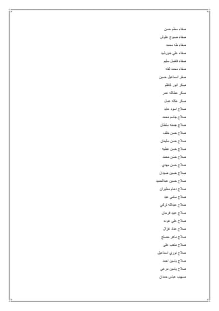 ‫حسن‬ ‫سطم‬ ‫صفاء‬
‫علوش‬ ‫صبوح‬ ‫صفاء‬
‫محمد‬ ‫طه‬ ‫صفاء‬
‫خورشيد‬ ‫علي‬ ‫صفاء‬
‫سليم‬ ‫فاضل‬ ‫صفاء‬
‫لفته‬ ‫محمد‬ ‫صفاء‬
‫صقر‬‫حسين‬ ‫اسماعيل‬
‫كاظم‬ ‫انور‬ ‫صكر‬
‫عمر‬ ‫عطالله‬ ‫صكر‬
‫عسل‬ ‫عكله‬ ‫صكر‬
‫عابد‬ ‫اسود‬ ‫صالح‬
‫محمد‬ ‫جاسم‬ ‫صالح‬
‫سلطان‬ ‫جمعه‬ ‫صالح‬
‫خلف‬ ‫حسن‬ ‫صالح‬
‫سليمان‬ ‫حسن‬ ‫صالح‬
‫عطيه‬ ‫حسن‬ ‫صالح‬
‫محمد‬ ‫حسن‬ ‫صالح‬
‫مهدي‬ ‫حسن‬ ‫صالح‬
‫ضيدان‬ ‫حسين‬ ‫صالح‬
‫عبدالحميد‬ ‫حسين‬ ‫صالح‬
‫مطيران‬ ‫دحام‬ ‫صالح‬
‫عبد‬ ‫سامي‬ ‫صالح‬
‫تركي‬ ‫عبدالله‬ ‫صالح‬
‫فرحان‬ ‫عبيد‬ ‫صالح‬
‫عوده‬ ‫علي‬ ‫صالح‬
‫غزال‬ ‫عناد‬ ‫صالح‬
‫مصلح‬ ‫ماهر‬ ‫صالح‬
‫علي‬ ‫متعب‬ ‫صالح‬
‫اسماعيل‬ ‫نوري‬ ‫صالح‬
‫احمد‬ ‫ياسين‬ ‫صالح‬
‫مرعي‬ ‫ياسين‬ ‫صالح‬
‫حمدان‬ ‫عباس‬ ‫صهيب‬
 