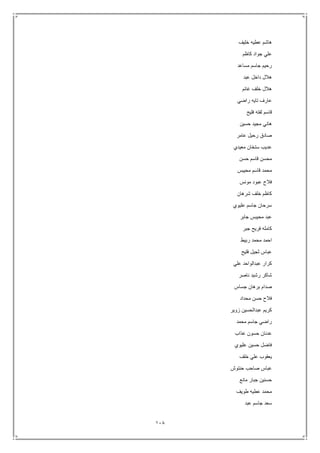 118
‫خليف‬ ‫عطيه‬ ‫هاشم‬
‫كاظم‬ ‫جواد‬ ‫علي‬
‫مساعد‬ ‫جاسم‬ ‫رحيم‬
‫عبد‬ ‫داخل‬ ‫هالل‬
‫غانم‬ ‫خلف‬ ‫هالل‬
‫راضي‬ ‫تايه‬ ‫عارف‬
‫فليح‬ ‫لفته‬ ‫قاسم‬
‫حسين‬ ‫مجيد‬ ‫هاني‬
‫عامر‬ ‫رحيل‬ ‫صادق‬
‫معيدي‬ ‫ستخان‬ ‫عديب‬
‫حسن‬ ‫قاسم‬ ‫محسن‬
‫محيبس‬ ‫قاسم‬ ‫محمد‬
‫مونس‬ ‫عبود‬ ‫فالح‬
‫شرهان‬ ‫خلف‬ ‫كاظم‬
‫عليوي‬ ‫جاسم‬ ‫سرحان‬
‫جابر‬ ‫محيبس‬ ‫عبد‬
‫جبر‬ ‫فريح‬ ‫كامله‬
‫ربيط‬ ‫محمد‬ ‫احمد‬
‫فليح‬ ‫ثجيل‬ ‫عباس‬
‫علي‬ ‫عبدالواحد‬ ‫كرار‬
‫ناصر‬ ‫رشيد‬ ‫شاكر‬
‫جساس‬ ‫برهان‬ ‫صدام‬
‫محداد‬ ‫حسن‬ ‫فالح‬
‫زوير‬ ‫عبدالحسين‬ ‫كريم‬
‫محمد‬ ‫جاسم‬ ‫راضي‬
‫عذاب‬ ‫حسون‬ ‫عدنان‬
‫عليوي‬ ‫حسين‬ ‫فاضل‬
‫خلف‬ ‫علي‬ ‫يعقوب‬
‫حنتوش‬ ‫صاحب‬ ‫عباس‬
‫مانع‬ ‫جبار‬ ‫حسنين‬
‫طويف‬ ‫عطيه‬ ‫محمد‬
‫عبد‬ ‫جاسم‬ ‫سعد‬
 