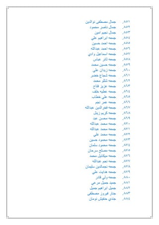 851.‫نوالدين‬ ‫مصطفى‬ ‫جمال‬
852.‫محمود‬ ‫ناصر‬ ‫جمال‬
853.‫امين‬ ‫نجيم‬ ‫جمال‬
854.‫علي‬ ‫ابراهيم‬ ‫جمعه‬
855.‫حسين‬ ‫احمد‬ ‫جمعه‬
856.‫عبدالله‬ ‫احمد‬ ‫جمعه‬
857.‫وادي‬ ‫اسماعيل‬ ‫جمعه‬
858.‫عباس‬ ‫ثائر‬ ‫جمعه‬
859.‫محمد‬ ‫حسين‬ ‫جمعه‬
861.‫عل‬ ‫زيدان‬ ‫جمعه‬‫ي‬
861.‫خضر‬ ‫شجاع‬ ‫جمعه‬
862.‫محمد‬ ‫شللو‬ ‫جمعه‬
863.‫فتاح‬ ‫عزيز‬ ‫جمعه‬
864.‫خلف‬ ‫عطيه‬ ‫جمعه‬
865.‫خطاب‬ ‫علي‬ ‫جمعه‬
866.‫نجم‬ ‫عمر‬ ‫جمعه‬
867.‫عبدالله‬ ‫فخرالدين‬ ‫جمعه‬
868.‫زينل‬ ‫كريم‬ ‫جمعه‬
869.‫عبد‬ ‫محسن‬ ‫جمعه‬
871.‫عبدالله‬ ‫محمد‬ ‫جمعه‬
871.‫عبدالله‬ ‫محمد‬ ‫جمعه‬
872.‫علي‬ ‫محمد‬ ‫جمعه‬
873.‫حسين‬ ‫محمود‬ ‫جمعه‬
874.‫سلمان‬ ‫محمود‬ ‫جمعه‬
875.‫سرحان‬ ‫مصلح‬ ‫جمعه‬
876.‫محمد‬ ‫ميكائيل‬ ‫جمعه‬
877.‫عبدالله‬ ‫نجم‬ ‫جمعه‬
878.‫سليمان‬ ‫نجمالدين‬ ‫جمعه‬
879.‫علي‬ ‫هدايت‬ ‫جمعه‬
881.‫قادر‬ ‫ولي‬ ‫جمعه‬
881.‫مرعي‬ ‫جميل‬ ‫جميد‬
882.‫جميل‬ ‫ابراهيم‬ ‫جميل‬
883.‫مصطفى‬ ‫فيروز‬ ‫جنار‬
884.‫نومان‬ ‫حنفيش‬ ‫جندي‬
 