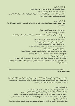 3-‫المكتب‬‫الوطني‬:
-‫يتشكل‬‫المكتب‬‫الوطني‬‫عن‬‫طريق‬‫على‬ ‫االقتراع‬‫الشكل‬‫التالي‬:
-‫يخصص‬‫مقعد‬‫واحد‬‫لكل‬‫فرع‬‫جهوي‬‫بالمملكة؛‬
-‫تخصص‬‫ثالثة‬‫مناصب‬‫على‬‫االقل‬‫لألعضاء‬‫العاملين‬‫المنتمين‬‫إلى‬‫المصلحة‬‫المركزية‬‫بتدبير‬ ‫المكلفة‬
‫الحياة‬،‫المدرسية‬‫ليصير‬‫العدد‬‫االجمالي‬‫فرديا‬.
6-‫المجلس‬‫الجهوي‬:
‫يتكون‬‫المجلس‬‫الجهوي‬‫لجمعية‬‫تنمية‬‫التعاون‬‫المدرسي‬‫الذي‬‫يرأسه‬‫السيد‬‫مدير‬‫االكاديمية‬‫الجهوية‬‫للتربية‬
‫والتكوين‬‫من‬:
-‫نواب‬‫وزارة‬‫التربية‬‫الوطنية‬‫التابعين‬‫للجهة؛‬
-‫أعضاء‬‫الفرع‬‫الجهوي‬‫للجمعية؛‬
-‫ممثل‬‫وتحد‬‫عن‬‫كل‬‫هيأة‬‫إقليمية‬‫ممثلة‬‫لجمعيات‬‫آباء‬‫وأولياء‬‫التالميذ‬‫بالجهة‬)‫كونفدرالية‬-‫اتحاد‬-
‫فدرالية‬(..‫؛‬
-‫ممثل‬‫واحد‬‫عن‬‫السلطات‬‫المحلية‬‫على‬‫مستوى‬‫الجهة؛‬
-‫ممثل‬‫واحد‬‫عن‬‫المجالس‬‫المنتحبة‬‫على‬‫مستوى‬‫الجهة‬.
‫ويمارس‬‫المجلس‬‫الجهوي‬‫االختصاصات‬‫التالية‬:
-‫مناقشة‬‫التقريرين‬‫السنويين‬‫االدبي‬‫والمالي‬‫والمصادقة‬‫عليهما؛‬
-‫التداول‬‫والتقرير‬‫في‬‫المستجدات‬‫االنية‬
-‫مناقشة‬‫مشاريع‬‫عمل‬‫المكتب‬‫الجهوي‬‫واللجان‬‫الجهوية‬‫الوظيفية‬‫والمصادقة‬‫عليهما؛‬
-‫يجتمع‬‫المجلس‬‫الجهوي‬‫مرة‬‫كل‬‫سنة‬‫بدعوة‬‫من‬‫رئيس‬‫الفرع‬‫الجهوي‬.
‫و‬‫من‬‫مهام‬‫المجلس‬‫الجهوي‬‫أيضا‬:
-‫االطالع‬‫على‬‫المشاريع‬‫المنجزة‬‫في‬‫مجال‬‫التعاون‬‫المدرسي‬‫على‬‫المستويين‬‫الوطني‬‫والجهوي؛‬
‫دراسة‬‫البرامج‬‫والمشاريع‬‫المسطرة‬‫على‬‫المستويين‬‫االقليمي‬‫والجهوي‬‫ورصد‬،‫المعيقات‬‫وتقديم‬‫الحلول‬
‫المناسبة‬‫لتجاوزها؛‬
‫ص‬60-------------------------------------------------------------------------------------------------------------------‫الدليل‬
‫المدرسية‬ ‫التعاونية‬ ‫في‬ ‫المبسط‬
‫المساهمة‬‫في‬‫التظاهرات‬‫التربوية‬‫التعاونية‬‫المنظمة‬‫على‬‫المستويات‬‫الوطنية‬‫والجهوية‬‫واإلقليمية‬‫ودعمها‬.
‫و‬‫تعقد‬‫المجالس‬‫الجهوية‬‫بكافة‬‫أعضائها‬‫اجتماعا‬‫عاما‬‫في‬‫مطلع‬‫كل‬‫سنة‬،‫دراسية‬‫كما‬‫يمكن‬‫عقد‬‫اجتماعات‬
‫استثنائية‬‫بدعوة‬‫من‬‫رئيس‬‫المجلس‬‫كلما‬‫دعت‬‫الضرورة‬‫لذلك‬.
2-‫مكتب‬‫الفرع‬‫الجهوي‬:
‫يتشكل‬‫مكتب‬‫الفرع‬‫الجهوي‬‫من‬‫خمسة‬‫عشر‬‫عضوا‬‫على‬‫الشكل‬‫التالي‬:
‫المكلف‬‫باألنشطة‬‫باألكاديمية‬‫الجهوية‬‫للتربية‬،‫والتكوين‬‫كاتبا‬‫عاما‬‫للفرع‬‫الجهوي؛‬
‫عضو‬‫أو‬‫عضوان‬‫منتخبان‬‫عن‬‫كل‬‫فرع‬‫إقليمي‬‫تابع‬‫للجهة‬‫بالتساوي‬‫بين‬‫جميع‬‫الفروع‬‫االقليمية‬
‫باقي‬‫االعضاء‬‫المتممون‬‫للعدد‬‫ينتخبون‬‫العام‬ ‫باالقتراع‬‫من‬‫بين‬‫من‬‫لهم‬‫حق‬‫حضور‬‫المؤتمر‬‫الجهوي‬.
8-‫مكتب‬‫الفرع‬‫االقليمي‬:
‫يتشكل‬‫مكتب‬‫كل‬‫فرع‬‫إقليمي‬‫من‬7‫إلى‬88‫عضوا‬‫من‬‫ضمنهم‬‫رئيس‬‫مكتب‬‫االنشطة‬‫بنيابة‬‫وزارة‬‫التربية‬
 