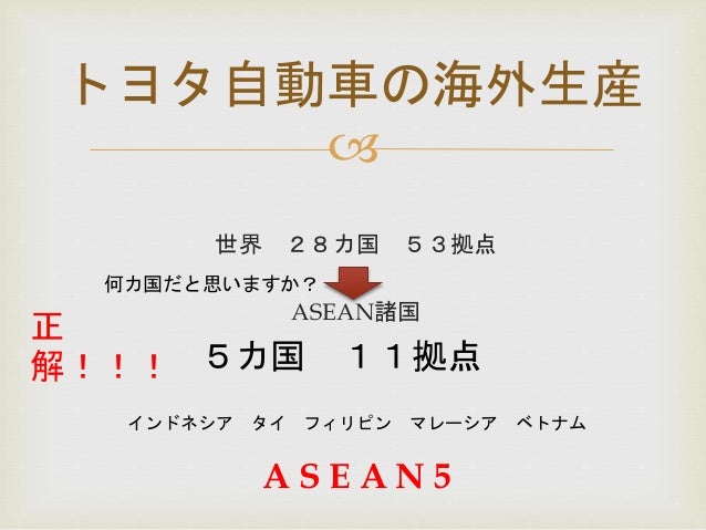 トヨタ自動車の生産とASEAN諸国