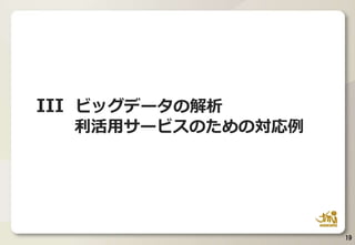 III ビッグデータの解析
利活用サービスのための対応例
19
 