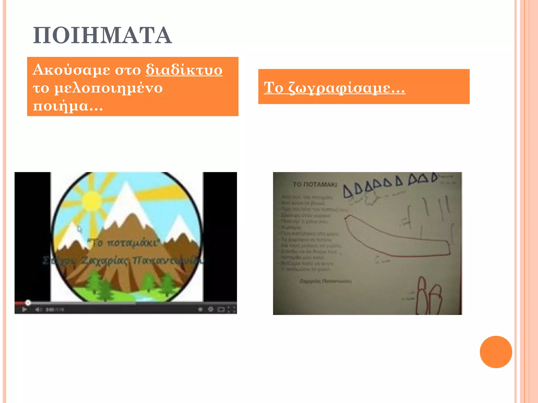 ΠΟΙΗΜΑΤΑ
Ακούσαμε στο διαδίκτυο
το μελοποιημένο
ποιήμα…
Το ζωγραφίσαμε…
 