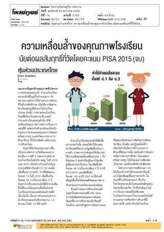 ปีที่: 14 ฉบับที่: 5103
วันที่: พฤหัสบดี 26 มกราคม 2560
Section: วิเคราะห์เศรษฐกิจ/บทความ
หน้า: V3(ซ้าย)
คอลัมน์: หุ้นส่วนประเทศไทย: ความเหลื่อมล้ำของคุณภาพโรงเรียน นัยต่อผลสัมฤทธิ์ที่วัดโดย...
รหัสข่าว: C-170126006018(26 ม.ค. 60/05:38) หน้า: 1/2
Post Today
Circulation: 320,000
Ad Rate: 1,100
Col.Inch: 82.53 Ad Value: 90,783 PRValue : 272,349 คลิป: สี่สี(x3)
 