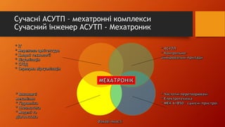 Сучасні АСУТП – мехатронні комплекси
Сучасний інженер АСУТП - Мехатроник
 