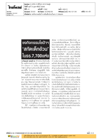 ?????: 21 ???????: 7392
??????: ????? 3 ?????????? 2560
Section: X-CITE/????????/?????????
????: 4(???)
??????????: ???????????????'????????????'????.7,700????
????????: C-170203008131(3 ?.?. 60/06:20) ????: 1/1
Thai Post
Circulation: 900,000
Ad Rate: 850
Col.Inch: 25.93 Ad Value: 22,040.50 PRValue : 66,121.50 ????: ???-??(x3)
 