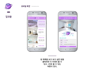 결과물
모바일 화면
방 목록을 보고 보고 싶은 방을
클릭하면 더 자세히 볼 수
있고, VR로 볼 수 있는
버튼이 있다.
 