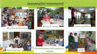 Інноваційні технології
Музейна педагогіка
Пропедевтика добукварного
періоду
Блоки Д’єнеша
ТРВЗ
Степ-аеробіка
Краєзнавство
 