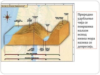 Природно
удубљење
чија се
површина
налази
испод
нивоа мора
назива се
депресија.
 