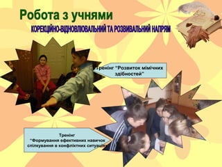 Тренінг “Розвиток мімічних
здібностей”
Тренінг
“Формування ефективних навичок
спілкування в конфліктних ситуаціях”
 