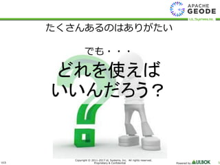 ULS
Copyright © 2011-2017 UL Systems, Inc. All rights reserved.
Proprietary & Confidential Powered by 5
たくさんあるのはありがたい
でも・・・
どれを使えば
いいんだろう？
 