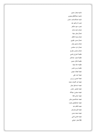 ‫حسين‬ ‫جعاز‬ ‫نشميه‬
‫جحوير‬ ‫عبدالكاظم‬ ‫نشميه‬
‫عباس‬ ‫عبدالصاحب‬ ‫نشيدة‬
‫عبد‬ ‫ابراهيم‬ ‫نصرة‬
‫ظ‬ ‫عبود‬ ‫نصره‬‫اهر‬
‫خدام‬ ‫احمد‬ ‫نضال‬
‫جياد‬ ‫جابر‬ ‫نضال‬
‫كاظم‬ ‫جواد‬ ‫نضال‬
‫عليوي‬ ‫حسن‬ ‫نضال‬
‫جبار‬ ‫حسين‬ ‫نضال‬
‫مغامس‬ ‫داود‬ ‫نضال‬
‫سلبوح‬ ‫محسن‬ ‫نضال‬
‫راضي‬ ‫امنوخ‬ ‫نظيمة‬
‫عبدالحر‬ ‫حمود‬ ‫نظيمة‬
‫حسين‬ ‫شاكر‬ ‫نظيمة‬
‫جياد‬ ‫عناد‬ ‫نظيمه‬
‫ناصر‬ ‫وسن‬ ‫نظيمه‬
‫مهدي‬ ‫جفات‬ ‫نعيمة‬
‫علي‬ ‫عبد‬ ‫نعيمة‬
‫زرزور‬ ‫عيسى‬ ‫نعيمة‬
‫محمد‬ ‫الشوف‬ ‫ابو‬ ‫نعيمه‬
‫جابر‬ ‫اسماعيل‬ ‫نعيمه‬
‫عباس‬ ‫خضير‬ ‫نعيمه‬
‫عبدالله‬ ‫سعدون‬ ‫نعيمه‬
‫لفته‬ ‫عباس‬ ‫نعيمه‬
‫جابر‬ ‫عبدالحسين‬ ‫نعيمه‬
‫حمزه‬ ‫عبدالهادي‬ ‫نعيمه‬
‫عبد‬ ‫كاظم‬ ‫نعيمه‬
‫فرحان‬ ‫كريم‬ ‫نعيمه‬
‫حسن‬ ‫محمد‬ ‫نعيمه‬
‫شاني‬ ‫هادي‬ ‫نعيمه‬
‫غويلي‬ ‫جبار‬ ‫نكفة‬
 