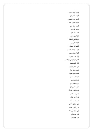 ‫شهيب‬ ‫قاسم‬ ‫كريمة‬
‫بدن‬ ‫كاظم‬ ‫كريمة‬
‫منصور‬ ‫مهدي‬ ‫كريمة‬
‫جودة‬ ‫موسى‬ ‫كريمة‬
‫علي‬ ‫جبار‬ ‫كريمه‬
‫بدر‬ ‫علي‬ ‫كريمه‬
‫فليح‬ ‫حافظ‬ ‫كفاء‬
‫رحيمة‬ ‫جبر‬ ‫كفاية‬
‫كطافة‬ ‫فلحى‬ ‫كفاية‬
‫جبر‬ ‫هاشم‬ ‫كفاية‬
‫سلطان‬ ‫زنيد‬ ‫كلثوم‬
‫حالن‬ ‫انفاوة‬ ‫كلثومة‬
‫حسين‬ ‫عبود‬ ‫كميلة‬
‫منصور‬ ‫جبار‬ ‫كوثر‬
‫عبدالحسن‬ ‫عبدالعباس‬ ‫كوثر‬
‫محمد‬ ‫كاظم‬ ‫كوثر‬
‫عباس‬ ‫رزاق‬ ‫لبنى‬
‫توبة‬ ‫حميد‬ ‫لطيف‬
‫حسين‬ ‫عباس‬ ‫لطيفة‬
‫حسن‬ ‫شامخ‬ ‫لقاء‬
‫سعيد‬ ‫كاظم‬ ‫لقاء‬
‫طة‬ ‫لمياء‬0‫مجيد‬
‫واشل‬ ‫فاخر‬ ‫لمياء‬
‫عبدالله‬ ‫ناصر‬ ‫لمياء‬
‫لحيم‬ ‫جمال‬ ‫ليالي‬
‫عباس‬ ‫رشم‬ ‫ليلوة‬
‫الزم‬ ‫جاسب‬ ‫ليلى‬
‫شندي‬ ‫جباري‬ ‫ليلى‬
‫جاسم‬ ‫راضي‬ ‫ليلى‬
‫روضان‬ ‫سويل‬ ‫ليلى‬
‫عباس‬ ‫عبد‬ ‫ليلى‬
‫بدن‬ ‫عطية‬ ‫ليلى‬
 