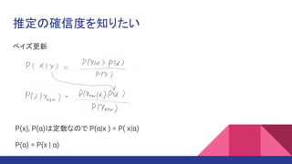 推定の確信度を知りたい
ベイズ更新
P(x), P(α)は定数なので P(α|x ) = P( x|α)
P(α) = P(x | α)
 