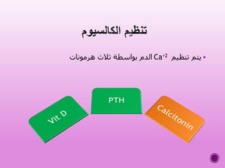 ‫تنظيم‬ ‫يتم‬Ca+2‫هرمونات‬ ‫ثالث‬ ‫بواسطة‬ ‫الدم‬
 