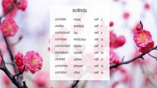 สมาชิกกลุ่ม
นางสาวณัชชา สารพันธุ์ เลขที่ 6
นายณัชพล ชุณหรัชพันธุ์ เลขที่ 7
นางสาวณัฐชานงค์ มีลุน เลขที่ 8
นางสาวธัญพร เหล่าเรืองวัฒนะ เลขที่ 12
นางสาวปภาวรินทร์ ศรีพนัสกุล เลขที่ 17
นางสาวพิชญาภา รณชาติชัย เลขที่ 20
นายวชิรวิทย์ บุตรโคตร เลขที่ 25
นางสาวอาทิตยา อภิสกุลชาติ เลขที่ 32
นางสาวอิสริยา ทวีจักษ์ เลขที่ 33
 