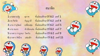 สมำชิก
1.นำยสยำมรัฐ สุภำพ ชั้นมัธยมศึกษำปีที่ 6/2 เลขที่ 1
2นำย จิตวัต กัญญำดี ชั้นมัธยมศึกษำปีที่ 6/2 เลขที่ 4
3.นำย ภำนุวัฒน์ เปลี่ยนพุ่ม ชั้นมัธยมศึกษำปีที่ 6/2 เลขที่ 5
4.นำย รณกร สำเนียงแจ่ม ชั้นมัธยมศึกษำปีที่ 6/2 เลขที่ 7
5.นำงสำว กำญจนำ ไพรวัน ชั้นมัธยมศึกษำปีที่ 6/2 เลขที่ 9
6.นำงสำว รัชนีกร แช่มเล็ก ชั้นมัธยมศึกษำปีที่ 6/2 เลขที่ 15
 