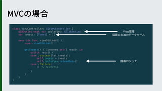 class ViewController: UIViewController {
@IBOutlet weak var tableView: UITableView!
var tweets: [Tweet] = []
override func viewDidLoad() {
super.viewDidLoad()
getTweets() { [unowned self] result in
switch result {
case .success(let tweets):
self.tweets = tweets
self.tableView.reloadData()
case .failure:
() //
}
}
}
}
 