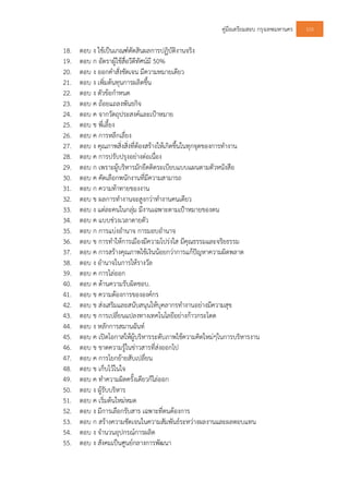 คูมือเตรียมสอบ กรุงเทพมหานคร 103
18. ตอบ ง ใชเปนเกณฑตัดสินผลการปฏิบัติงานจริง
19. ตอบ ก อัตราผูใชสื่อวีดีทัศนมี 50%
20. ตอบ ง ออกคําสั่งชัดเจน มีความหมายเดียว
21. ตอบ ง เพิ่มตนทุนการผลิตขึ้น
22. ตอบ ง ตัวขอกําหนด
23. ตอบ ค ถอยแถลงพันธกิจ
24. ตอบ ค จากวัตถุประสงคและเปาหมาย
25. ตอบ ข พี่เลี้ยง
26. ตอบ ค การหลีกเลี่ยง
27. ตอบ ง คุณภาพสิ่งสิ่งที่ตองสรางใหเกิดขึ้นในทุกจุดของการทํางาน
28. ตอบ ค การปรับปรุงอยางตอเนื่อง
29. ตอบ ก เพราะผูบริหารมักยึดติดระเบียบแบบแผนตามตัวหนังสือ
30. ตอบ ค คัดเลือกพนักงานที่มีความสามารถ
31. ตอบ ก ความทาทายของงาน
32. ตอบ ข ผลการทํางานจะสูงกวาทํางานคนเดียว
33. ตอบ ง แตละคนในกลุม มีงานเฉพาะตามเปาหมายของตน
34. ตอบ ค แบบชวงเวลาตายตัว
35. ตอบ ก การแบงอํานาจ การมอบอํานาจ
36. ตอบ ข การทําใหการเมืองมีความโปรงใส มีคุณธรรมและจริยธรรม
37. ตอบ ค การสรางคุณภาพใชเงินนอยกวาการแกปญหาความผิดพลาด
38. ตอบ ง อํานาจในการใหรางวัล
39. ตอบ ค การไลออก
40. ตอบ ค ดานความรับผิดชอบ.
41. ตอบ ข ความตองการขององคกร
42. ตอบ ข สงเสริมและสนับสนุนใหบุคลากรทํางานอยางมีความสุข
43. ตอบ ข การเปลี่ยนแปลงทางเทคโนโลยีอยางกาวกระโดด
44. ตอบ ง หลักการสมานฉันท
45. ตอบ ค เปดโอกาสใหผูบริหารระดับภาพใชความคิดใหมๆในการบริหารงาน
46. ตอบ ข ขาดความรูในขาวสารที่สงออกไป
47. ตอบ ค การโยกยายสับเปลี่ยน
48. ตอบ ข เก็บไวในใจ
49. ตอบ ค ทําความผิดครั้งเดียวก็ไลออก
50. ตอบ ง ผูรับบริหาร
51. ตอบ ค เริ่มตนใหมหมด
52. ตอบ ง มีการเลือกรับสาร เฉพาะที่ตนตองการ
53. ตอบ ก สรางความชัดเจนในความสัมพันธระหวางผลงานและผลตอบแทน
54. ตอบ ง จํานวนอุปกรณการผลิต
55. ตอบ ง สังคมเปนศูนยกลางการพัฒนา
 