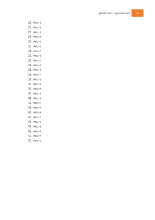 คูมือเตรียมสอบ กรุงเทพมหานคร 128
25. ตอบ ข
26. ตอบ ข
27. ตอบ ง
28. ตอบ ค
29. ตอบ ง
30. ตอบ ง
31. ตอบ ค
32. ตอบ ข
33. ตอบ ก
34. ตอบ ค
35. ตอบ ง
36. ตอบ ก
37. ตอบ ข
38. ตอบ ข
39. ตอบ ค
40. ตอบ ง
41. ตอบ ง
42. ตอบ ก
43. ตอบ ค
44. ตอบ ค
45. ตอบ ก
46. ตอบ ง
47. ตอบ ข
48. ตอบ ค
49. ตอบ ก
50. ตอบ ง
 