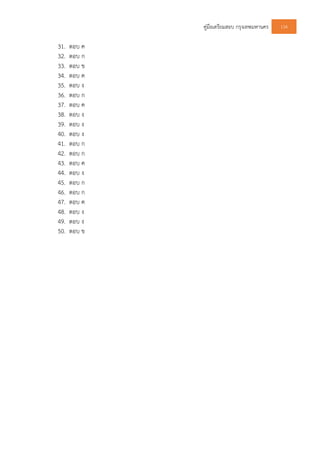 คูมือเตรียมสอบ กรุงเทพมหานคร 134
31. ตอบ ค
32. ตอบ ก
33. ตอบ ข
34. ตอบ ค
35. ตอบ ง
36. ตอบ ก
37. ตอบ ค
38. ตอบ ง
39. ตอบ ง
40. ตอบ ง
41. ตอบ ก
42. ตอบ ก
43. ตอบ ค
44. ตอบ ง
45. ตอบ ก
46. ตอบ ก
47. ตอบ ค
48. ตอบ ง
49. ตอบ ง
50. ตอบ ข
 