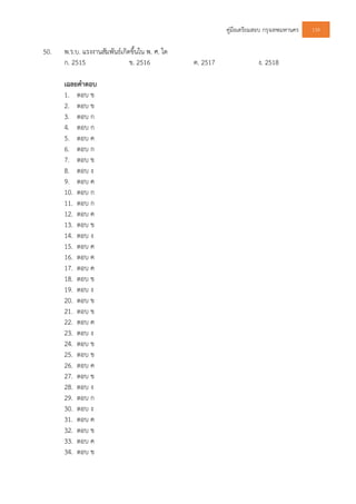 คูมือเตรียมสอบ กรุงเทพมหานคร 139
50. พ.ร.บ. แรงงานสัมพันธเกิดขึ้นใน พ. ศ. ใด
ก. 2515 ข. 2516 ค. 2517 ง. 2518
เฉลยคําตอบ
1. ตอบ ข
2. ตอบ ข
3. ตอบ ก
4. ตอบ ก
5. ตอบ ค
6. ตอบ ก
7. ตอบ ข
8. ตอบ ง
9. ตอบ ค
10. ตอบ ก
11. ตอบ ก
12. ตอบ ค
13. ตอบ ข
14. ตอบ ง
15. ตอบ ค
16. ตอบ ค
17. ตอบ ค
18. ตอบ ข
19. ตอบ ง
20. ตอบ ข
21. ตอบ ข
22. ตอบ ค
23. ตอบ ง
24. ตอบ ข
25. ตอบ ข
26. ตอบ ค
27. ตอบ ข
28. ตอบ ง
29. ตอบ ก
30. ตอบ ง
31. ตอบ ค
32. ตอบ ข
33. ตอบ ค
34. ตอบ ข
 