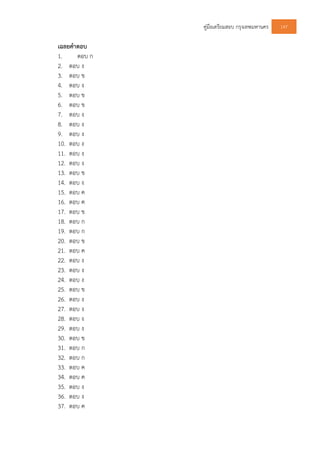คูมือเตรียมสอบ กรุงเทพมหานคร 147
เฉลยคําตอบ
1. ตอบ ก
2. ตอบ ง
3. ตอบ ข
4. ตอบ ง
5. ตอบ ข
6. ตอบ ข
7. ตอบ ง
8. ตอบ ง
9. ตอบ ง
10. ตอบ ง
11. ตอบ ง
12. ตอบ ง
13. ตอบ ข
14. ตอบ ง
15. ตอบ ค
16. ตอบ ค
17. ตอบ ข
18. ตอบ ก
19. ตอบ ก
20. ตอบ ข
21. ตอบ ค
22. ตอบ ง
23. ตอบ ง
24. ตอบ ง
25. ตอบ ข
26. ตอบ ง
27. ตอบ ง
28. ตอบ ง
29. ตอบ ง
30. ตอบ ข
31. ตอบ ก
32. ตอบ ก
33. ตอบ ค
34. ตอบ ค
35. ตอบ ง
36. ตอบ ง
37. ตอบ ค
 