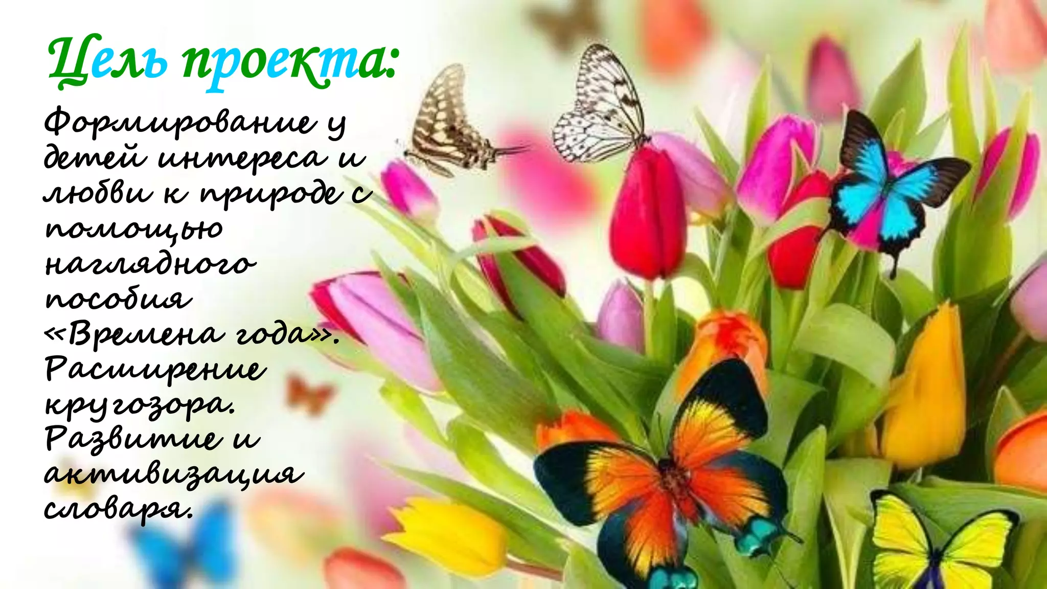 Цель проекта:
Формирование у
детей интереса и
любви к природе с
помощью
наглядного
пособия
«Времена года».
Расширение
кругозора.
Развитие и
активизация
словаря.
 