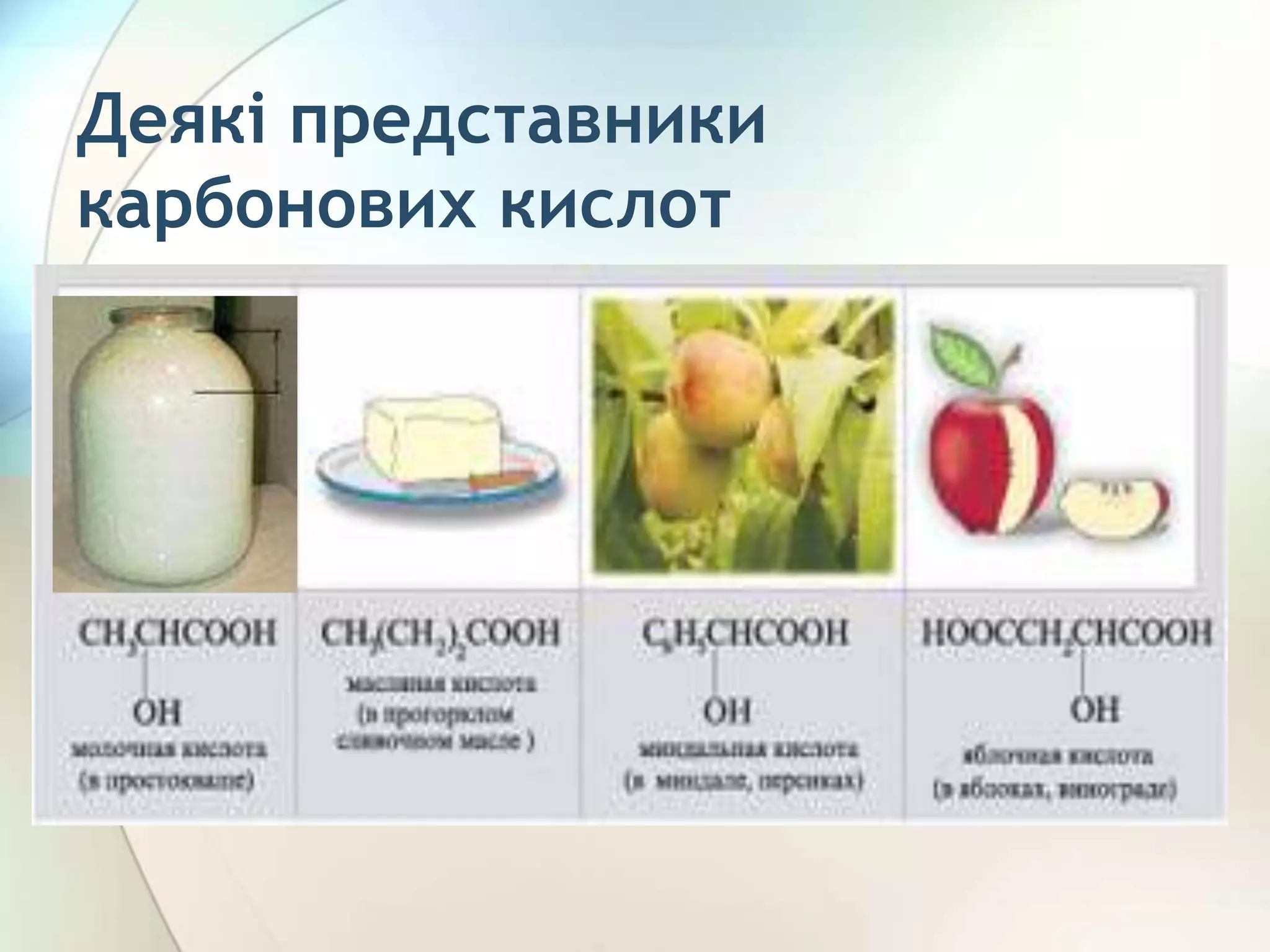 Деякі представники
карбонових кислот
 