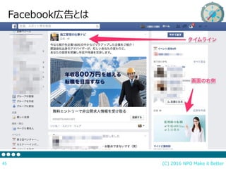 (C) 2016 NPO Make it Better45
Facebook広告とは
 