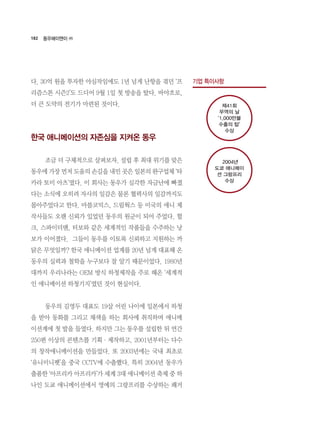 182
다. 30억 원을 투자한 야심작임에도 1년 넘게 난항을 겪던 ‘프
리즘스톤 시즌2’도 드디어 9월 1일 첫 방송을 탔다. 바야흐로,
더 큰 도약의 전기가 마련된 것이다.
한국 애니메이션의 자존심을 지켜온 동우
	 조금 더 구체적으로 살펴보자. 설립 후 최대 위기를 맞은
동우에 가장 먼저 도움의 손길을 내민 곳은 일본의 완구업체 ‘타
카라 토미 아츠’였다. 이 회사는 동우가 심각한 자금난에 빠졌
다는 소식에 오히려 자사의 일감은 물론 협력사의 일감까지도
몰아주었다고 한다. 마블코믹스, 드림웍스 등 미국의 애니 제
작사들도 오랜 신뢰가 있었던 동우의 원군이 되어 주었다. 헐
크, 스파이더맨, 터보와 같은 세계적인 작품들을 수주하는 낭
보가 이어졌다.  그들이 동우를 이토록 신뢰하고 지원하는 까
닭은 무엇일까? 한국 애니메이션 업계를 20년 넘게 대표해 온
동우의 실력과 철학을 누구보다 잘 알기 때문이었다. 1980년
대까지 우리나라는 OEM 방식 하청제작을 주로 해온 ‘세계적
인 애니메이션 하청기지’였던 것이 현실이다.
	 동우의 김영두 대표도 19살 어린 나이에 일본에서 하청
을 받아 동화를 그리고 채색을 하는 회사에 취직하며 애니메
이션계에 첫 발을 들였다. 하지만 그는 동우를 설립한 뒤 연간
250편 이상의 콘텐츠를 기획·제작하고, 2001년부터는 다수
의 창작애니메이션을 만들었다. 또 2003년에는 국내 최초로
‘유니미니펫’을 중국 CCTV에 수출했다. 특히 2004년 동우가
출품한 ‘아프리카 아프리카’가 세계 3대 애니메이션 축제 중 하
나인 도쿄 애니메이션에서 영예의 그랑프리를 수상하는 쾌거
동우에이앤이 ㈜
기업 특이사항
제41회
무역의 날
‘1,000만불
수출의 탑’
수상
2004년
도쿄 애니메이
션 그랑프리
수상
 