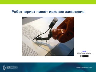 WWW.LEXBOREALIS.COM
Робот-юрист пишет исковое заявление
Фото
Mirko Tobias Schaefer
 