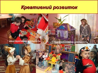 Креативний розвитокКреативний розвиток
• конструктивна діяльність • театралізована діяльність
 