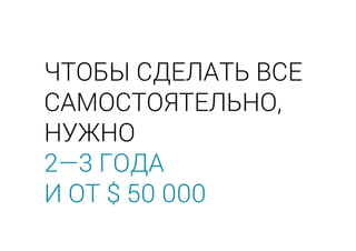 ЧТОБЫ СДЕЛАТЬ ВСЕ
САМОСТОЯТЕЛЬНО,
НУЖНО
2—3 ГОДА
И ОТ $ 50 000
 