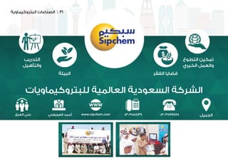 ‫البتروكيماوية‬ ‫الصناعات‬ | 31
‫للبتروكيماويات‬ ‫العالمية‬ ‫السعودية‬ ‫الشركة‬
‫الجبيل‬
‫التدريب‬
‫والتأهيل‬
‫التطوع‬ ‫تمكين‬
‫الخيري‬ ‫والعمل‬
‫الفقر‬ ‫قضايا‬‫البيئة‬
013-3599789013-3588139www.sipchem.com‫العويهلي‬ ‫أحمد‬‫العرق‬ ‫علي‬
 