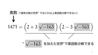 1471 =
⇣
2 + 3
p
-163
⌘ ⇣
2 - 3
p
-163
⌘
p
-163
 