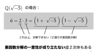 6 = 2 · 3 =
⇣
1 +
p
-5
⌘ ⇣
1 -
p
-5
⌘
Q(
p
-5)
 