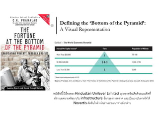 หนังสือนี้มีเรื่องของ Hindustan Unilever Limited บุกตลาดอินเดียด้วยแนวคิดที่
สร้างยอดขายพร้อมๆกับ infrastructure อื่นๆของการตลาด และเป็นแรงบันดาลใจให้
Novartis ตัดสินใจดาเนินงานตามแนวทางดังกล่าว
 