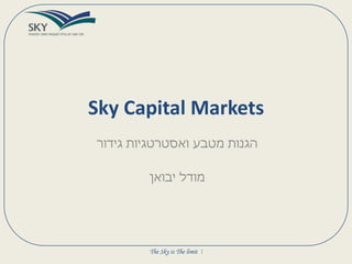 Sky Capital Markets
‫גידור‬ ‫ואסטרטגיות‬ ‫מטבע‬ ‫הגנות‬
‫יבואן‬ ‫מודל‬
The Sky is The limit !
 