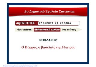 2ο Δημοτικό Σχολείο Σιάτιστας
ΚΕΦΑΛΑΙΟ 35ΚΕΦΑΛΑΙΟ 35
Ο Πύρρος, ο βασιλιάς της Ηπείρου
Επιμέλεια επανάληψης: Χρήστος Χαρμπής http://xristx.blogspot.gr σελ.25
 