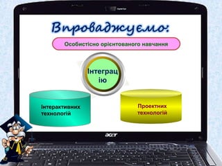 Особистісно орієнтованого навчання
Інтерактивних
технологій
Інтеграц
ію
Проектних
технологій
 