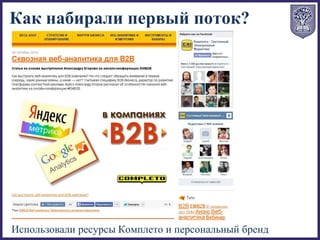 Использовали ресурсы Комплето и персональный бренд
Как набирали первый поток?
 