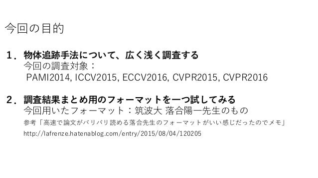 単一物体追跡論文のサーベイ 単一物体追跡論文のサーベイ