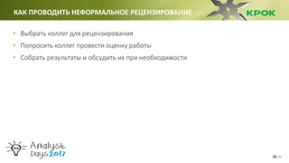 /3426
• Выбрать коллег для рецензирования
• Попросить коллег провести оценку работы
• Собрать результаты и обсудить их при необходимости
КАК ПРОВОДИТЬ НЕФОРМАЛЬНОЕ РЕЦЕНЗИРОВАНИЕ
 